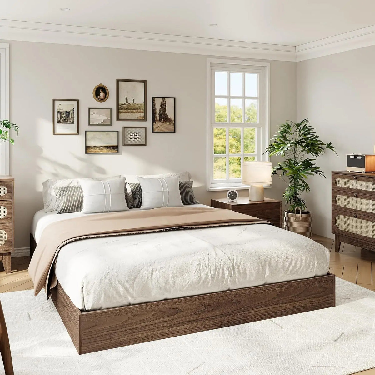 Modern Wooden Platform Bed Frame With Sturdy Slat Support