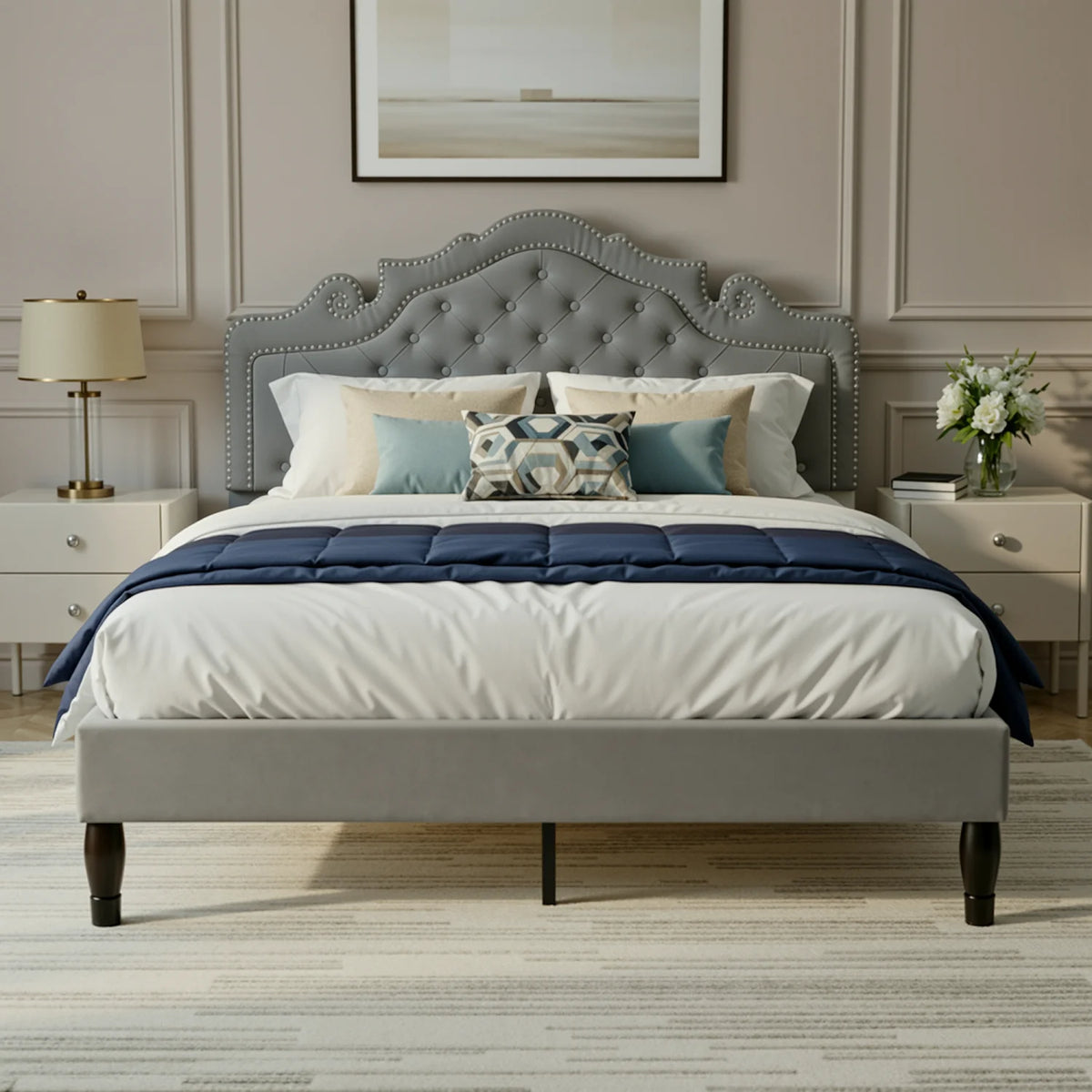 HOOMIC Platform Bed Frame With Adjustable Tiara Headboard