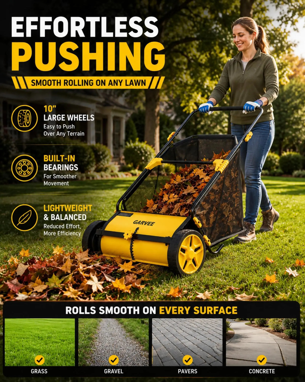 HiMISS Push Lawn Sweeper Leaf And Grass Collector