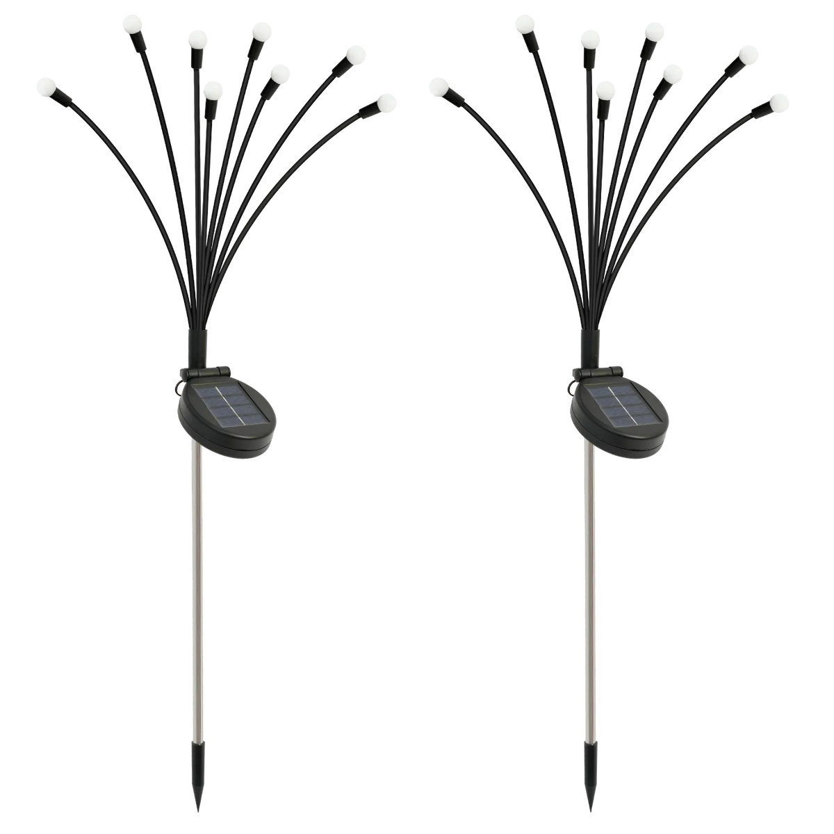 2Pack 8-Head Solar Firefly Lights Outdoor Pathway Decorative Garden IP651 Waterproof High Flexibility Iron Wire Heavy-Duty Bulb Base