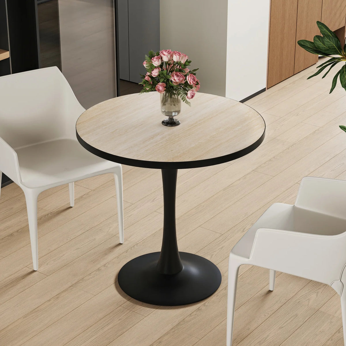 77cm Round Dining Table for 2-3 People Sintered Stone-top Stable Base Coffee Table Circle Kitchen Tables Chairs No Included