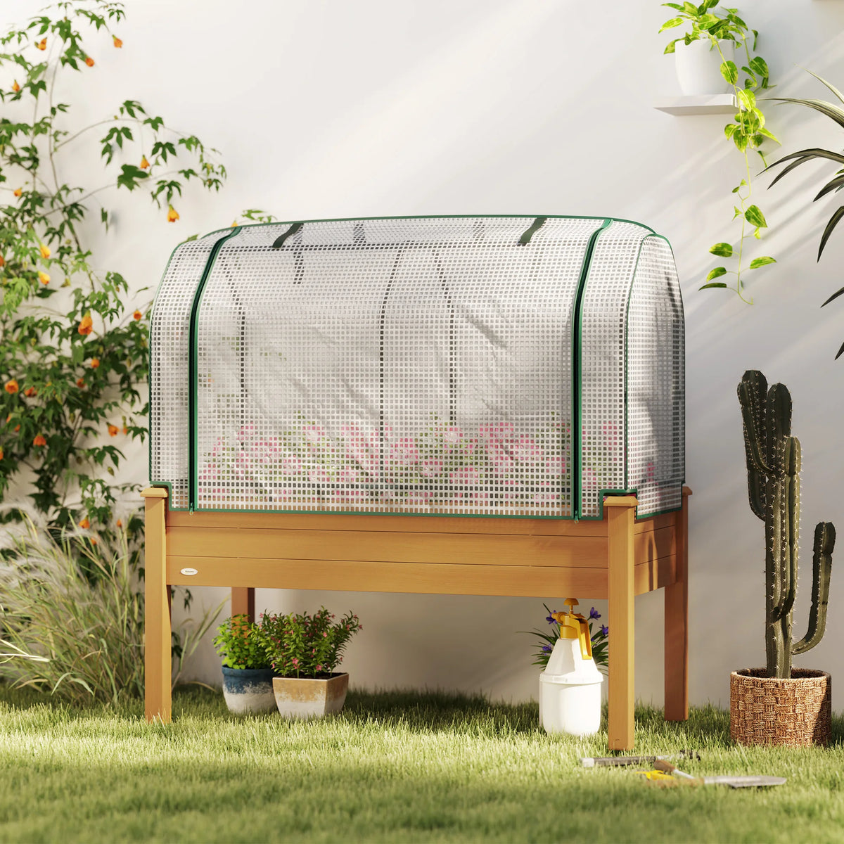 Outsunny Elevated Wooden Garden Bed With PE Cover
