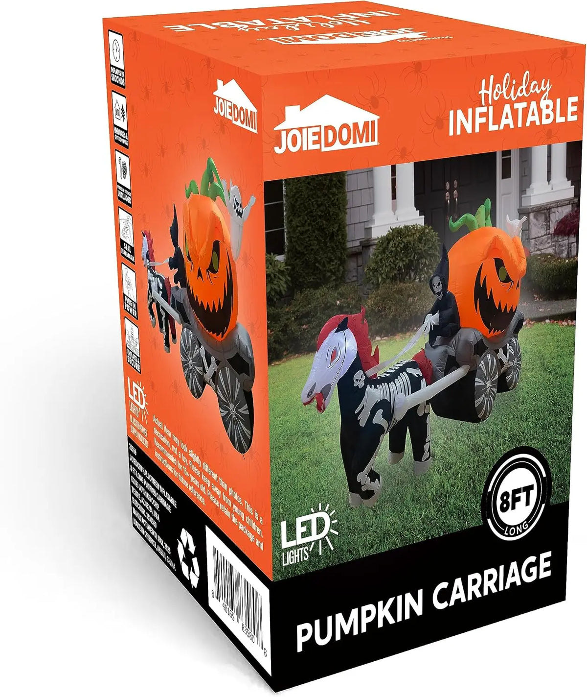 8 Ft Long Pumpkin Carriage Halloween Inflatables Outdoor Decorations Blow Up Pumpkin Carriage with Build-in LEDs Blow Up for Yard, Halloween Inflatables Party Decoration Outside Garden Lawn