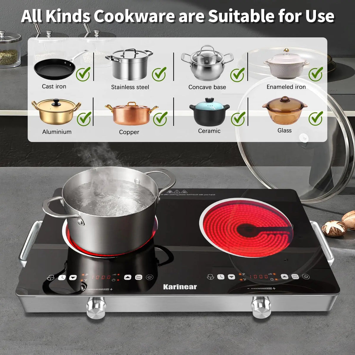 Karinear Two Zone Ceramic Electric Countertop Hob