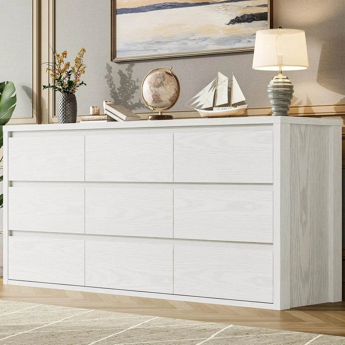 9 Drawer Dresser For Bedroom, Modern Handleless Wood Chest Of Drawers, Large Storage Cabinet For Living Room, Hallway and Entryway