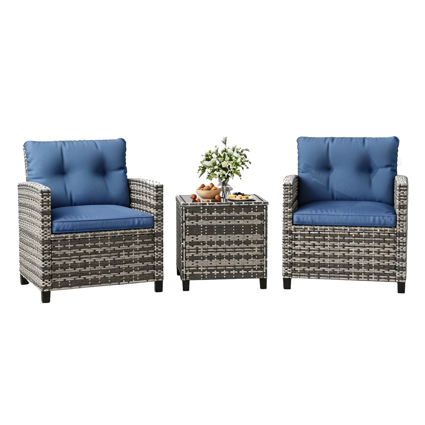 HiMISS Outdoor Wicker Bistro Set With Table And Cushions