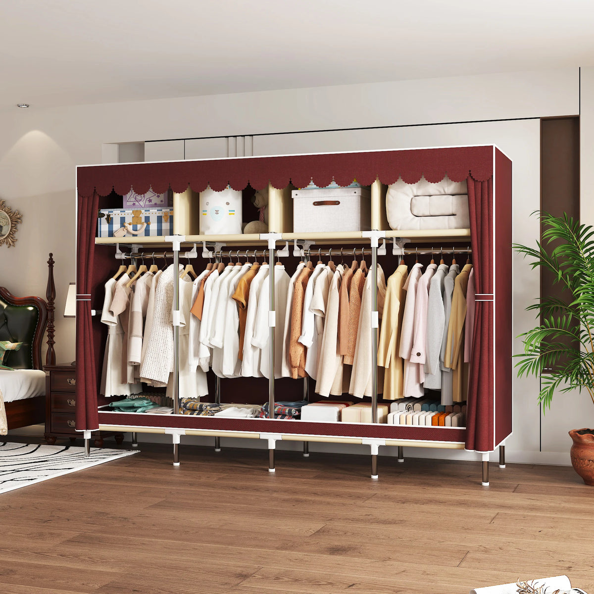 ArluKin Heavy Duty Fabric Wardrobe With Metal Frame