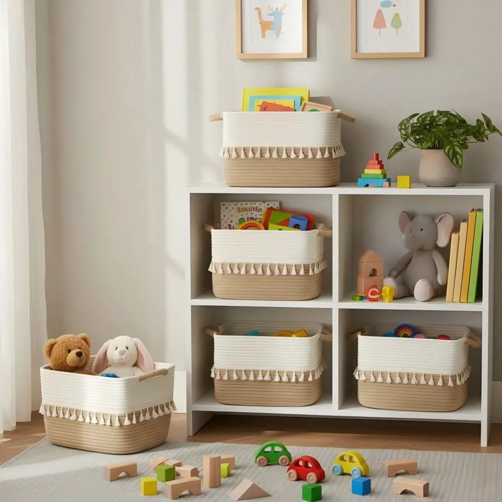 Decorative Cotton Rope Storage Baskets For Home Use