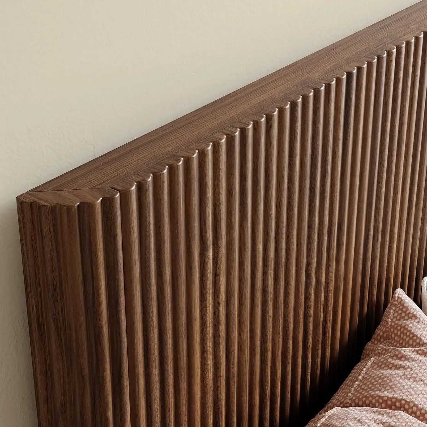 Walnut Platform Bed Frame Fluted Mid Century Modern