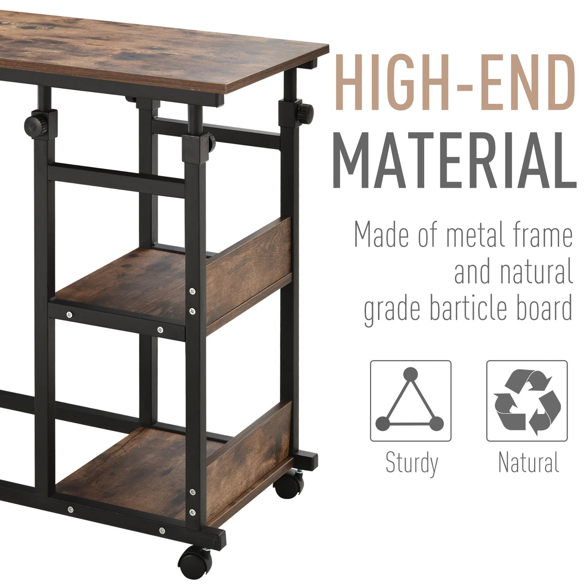 HOMCOM Industrial Rolling Side Table With 3 Tier Storage