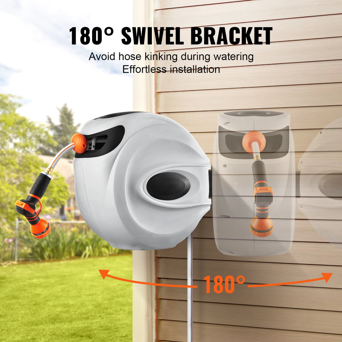 SucceBuy Retractable Hose Reel With 180 Degree Swivel