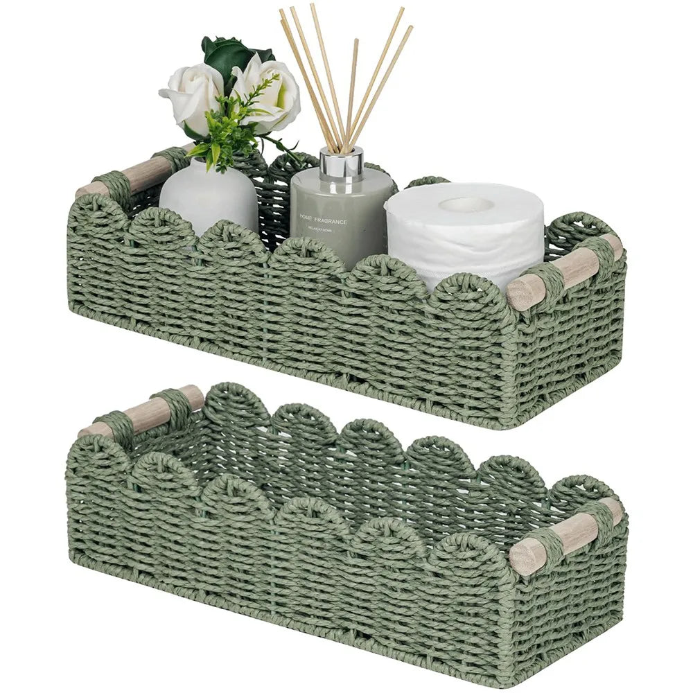 Wicker Storage Basket With Handle Bathroom Decor Organizer