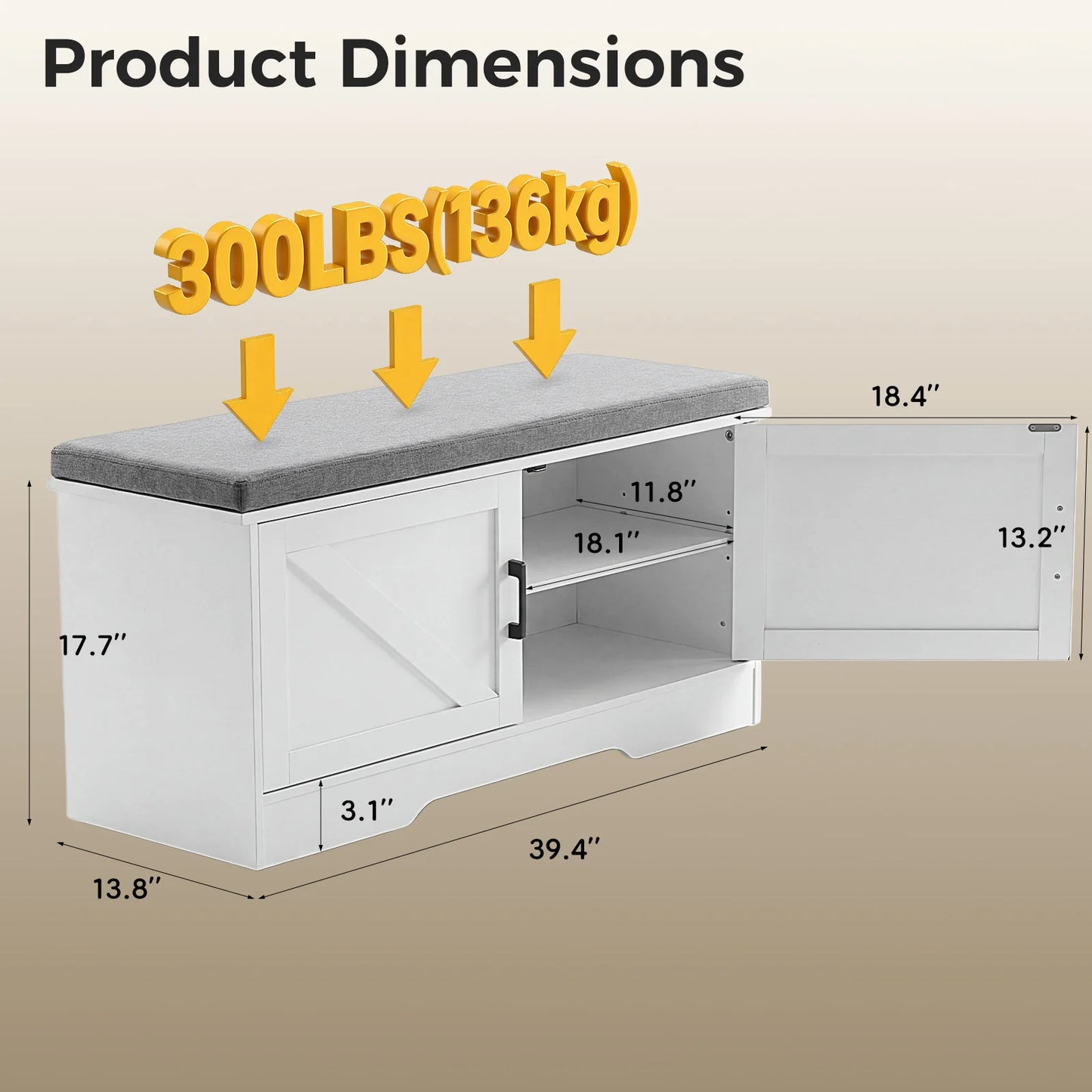 JHK Storage Bench Shoe Organizer Cabinet With Padded Seat