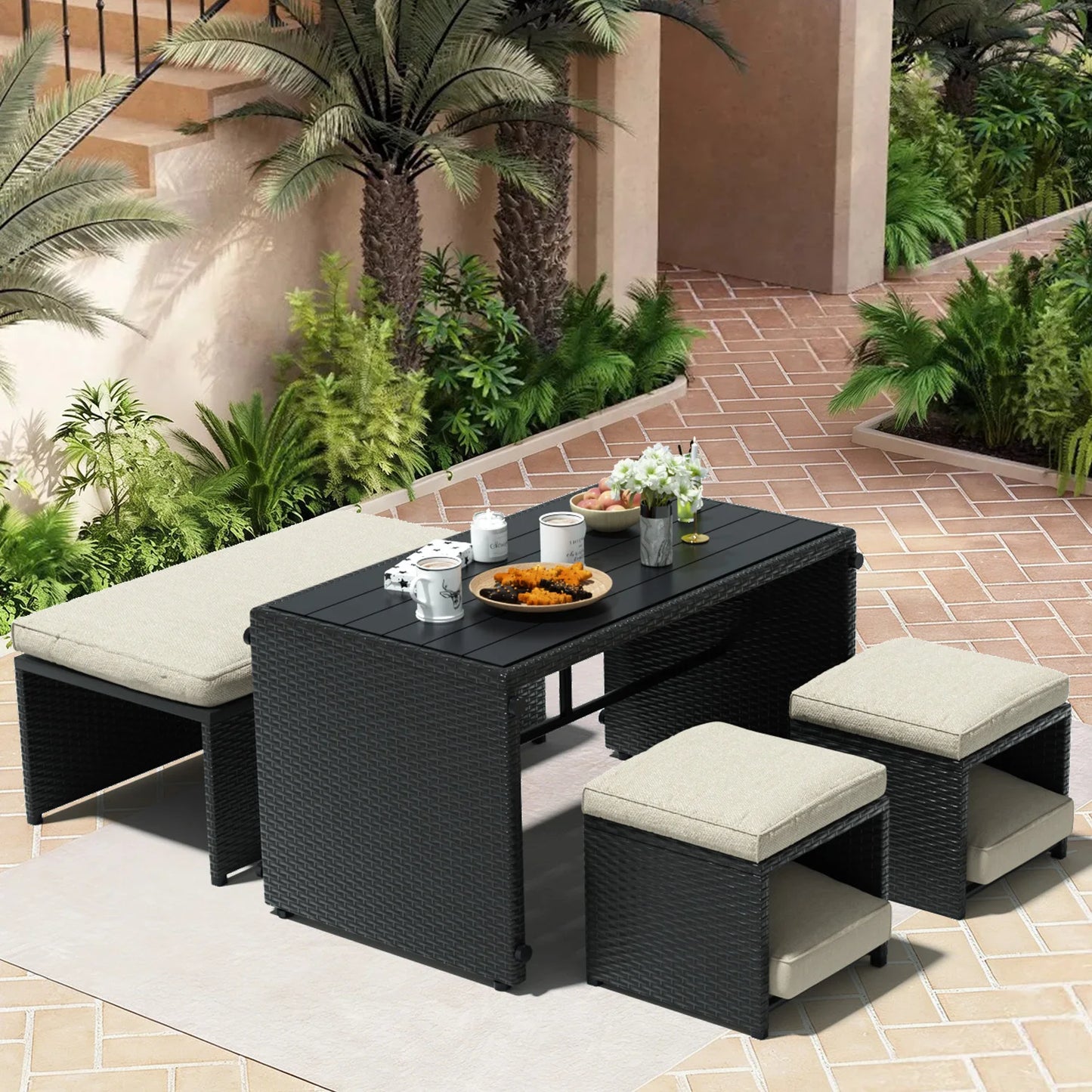 Avenvista 4-Piece Convertible Rattan Patio Sofa With Ottoman