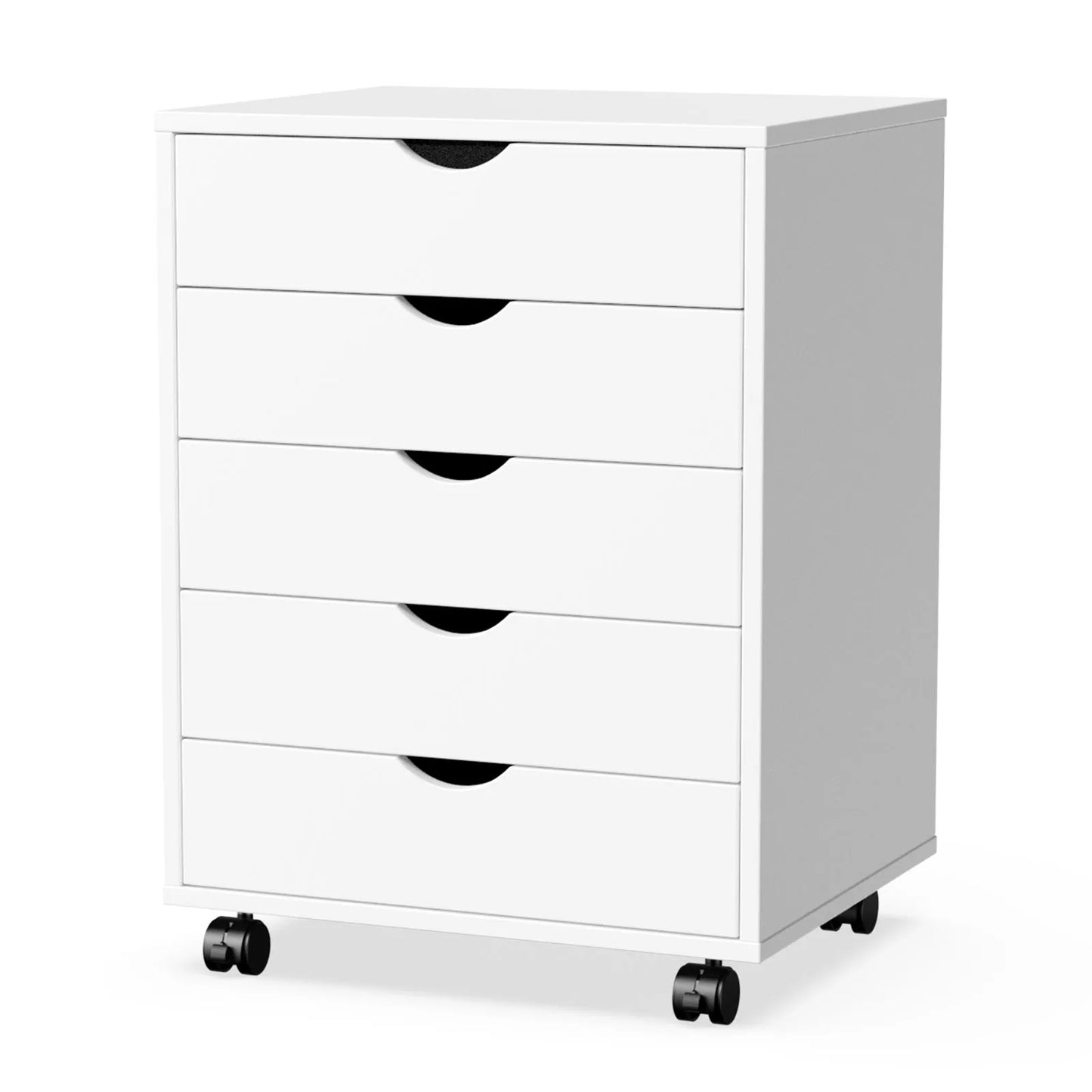 JHK Five Drawer Wood Nightstand Cabinet With Wheels