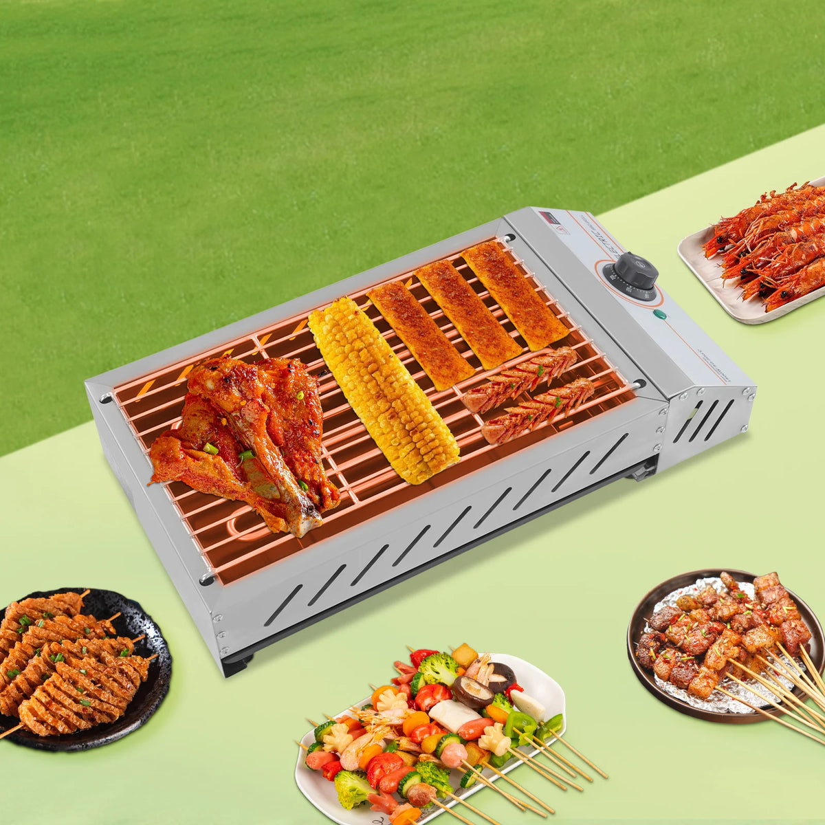 Bymaocar U Shaped Electric Grill Indoor Stainless Steel