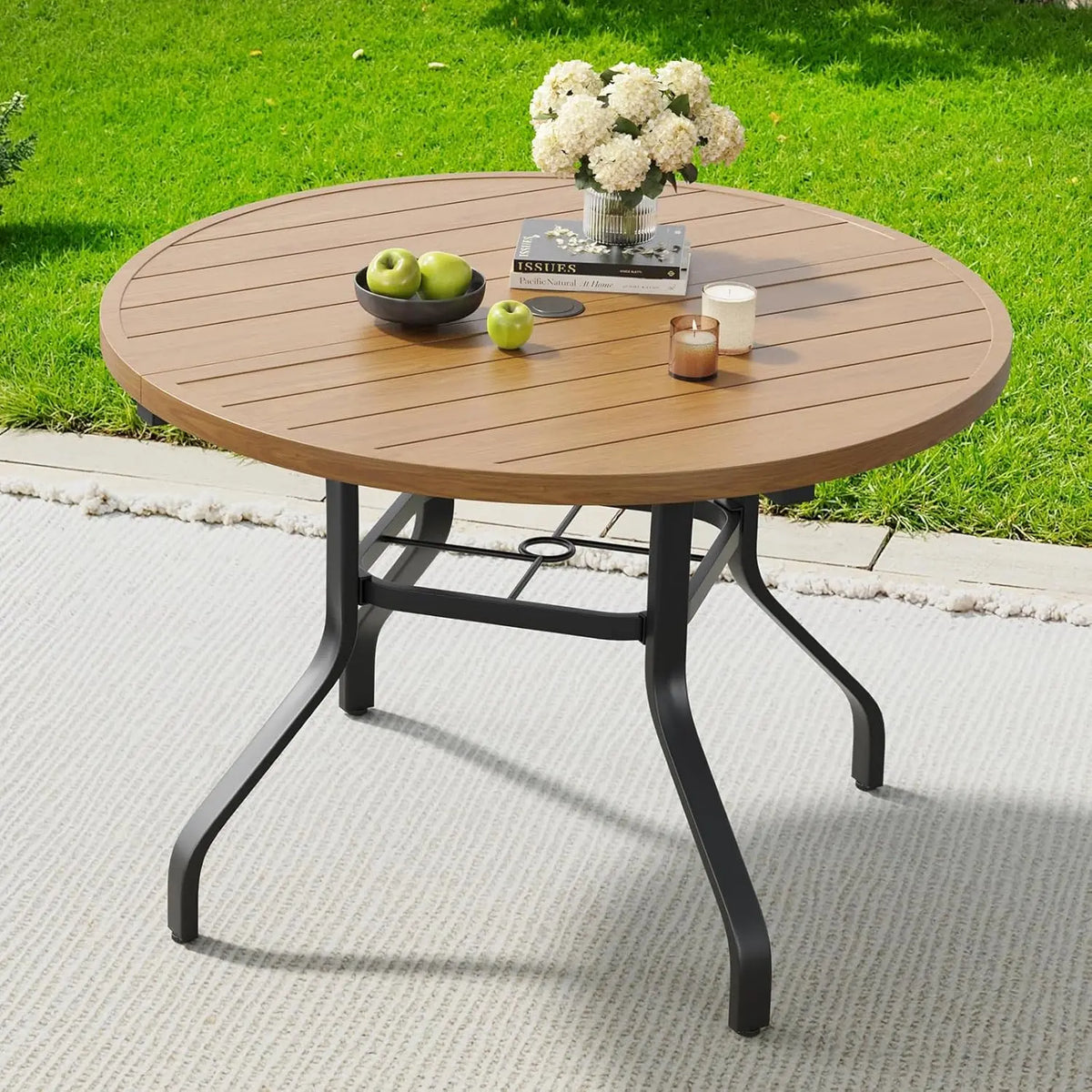 Farini Outdoor Round Patio Iron Dining Table Umbrella Hole