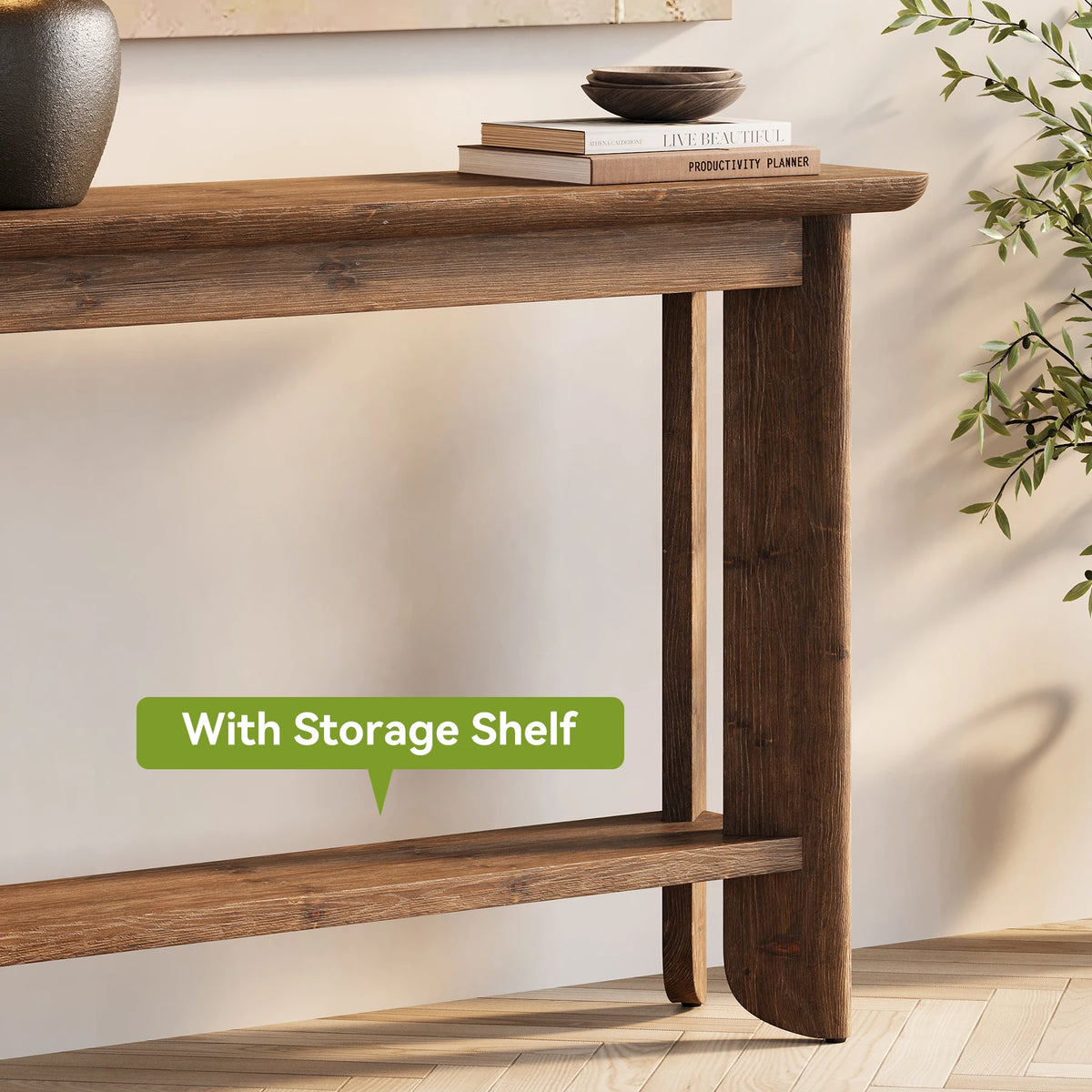 Tribesigns Walnut Solid Wood 2 Tier Console Table