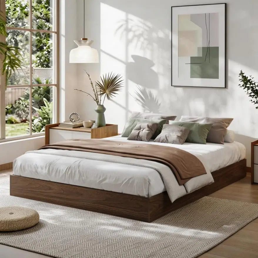 Modern Wooden Platform Bed Frame With Sturdy Slat Support