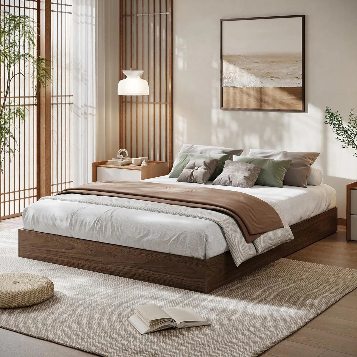 Modern Wooden Platform Bed Frame With Sturdy Slat Support