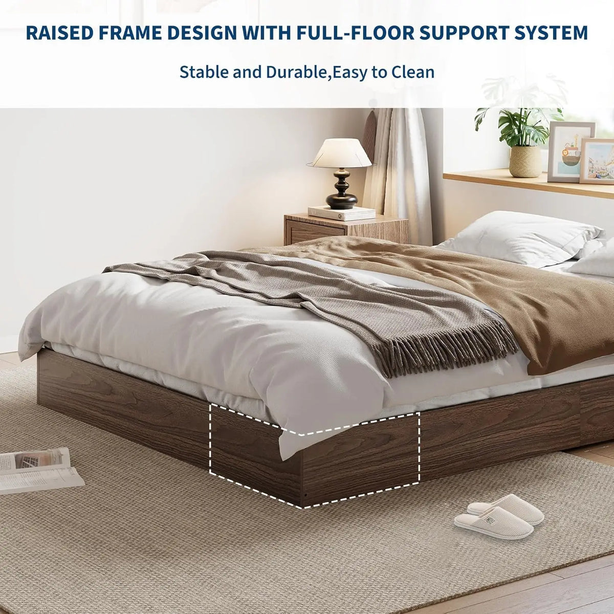 Modern Wooden Platform Bed Frame With Sturdy Slat Support