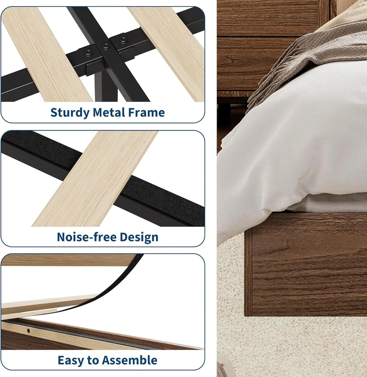 Modern Wooden Platform Bed Frame With Sturdy Slat Support