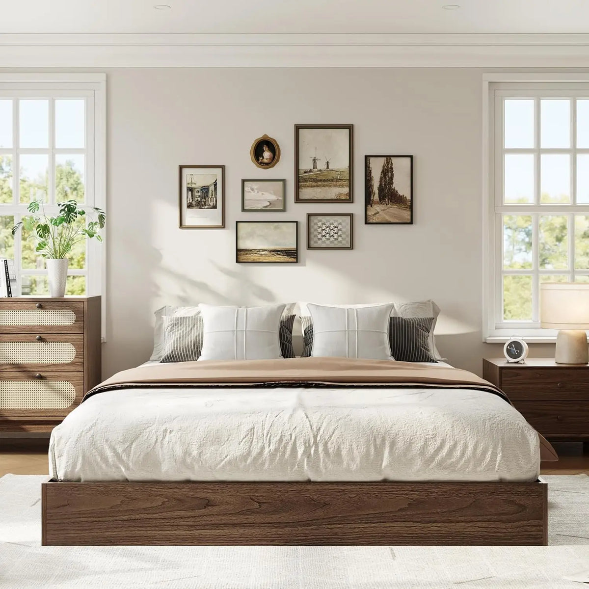 Modern Wooden Platform Bed Frame With Sturdy Slat Support
