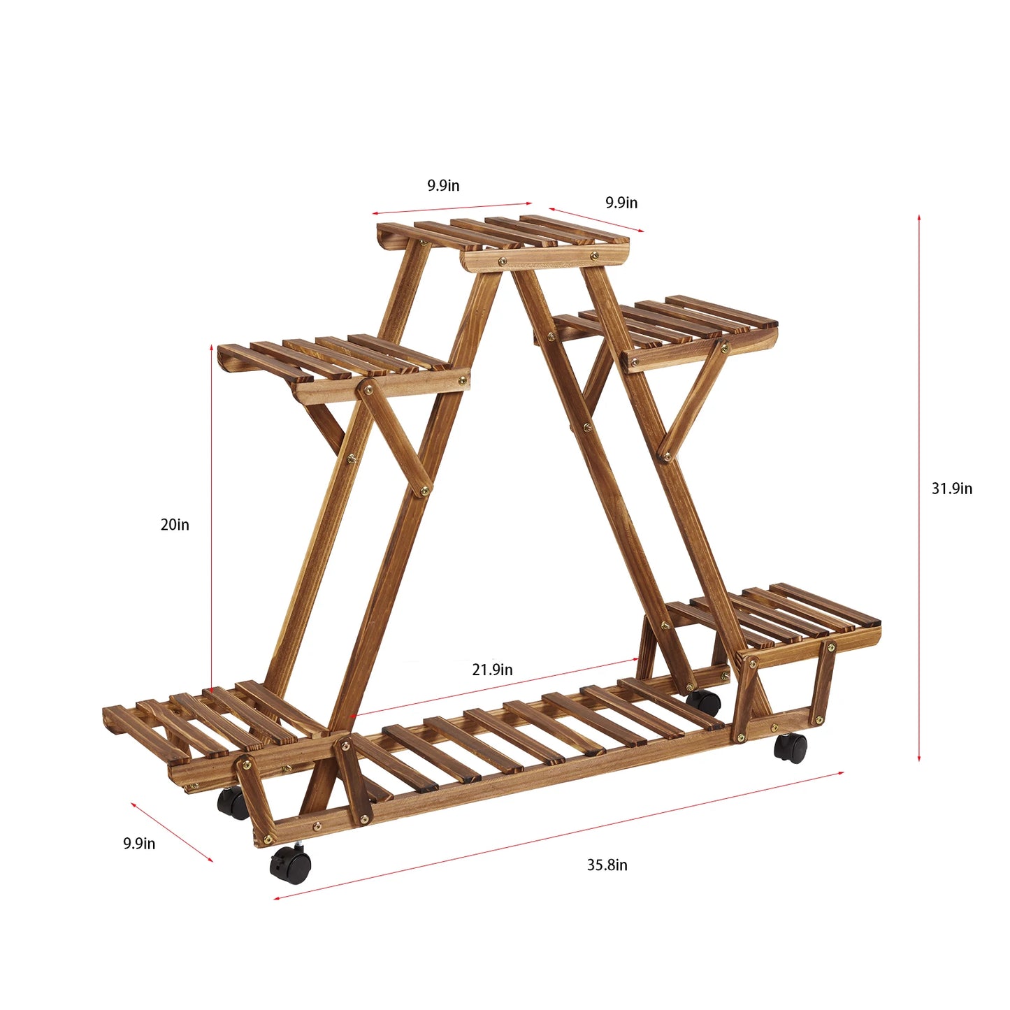 BINGOPAW 6 Tier Triangular Wood Plant Shelf With Wheels