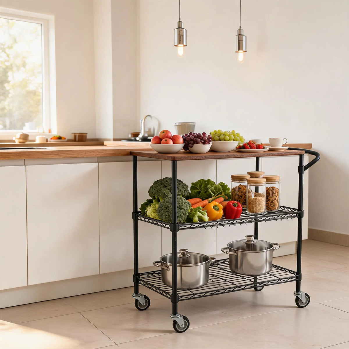HiMISS 3-Tier Kitchen Island Cart With Locking Wheels