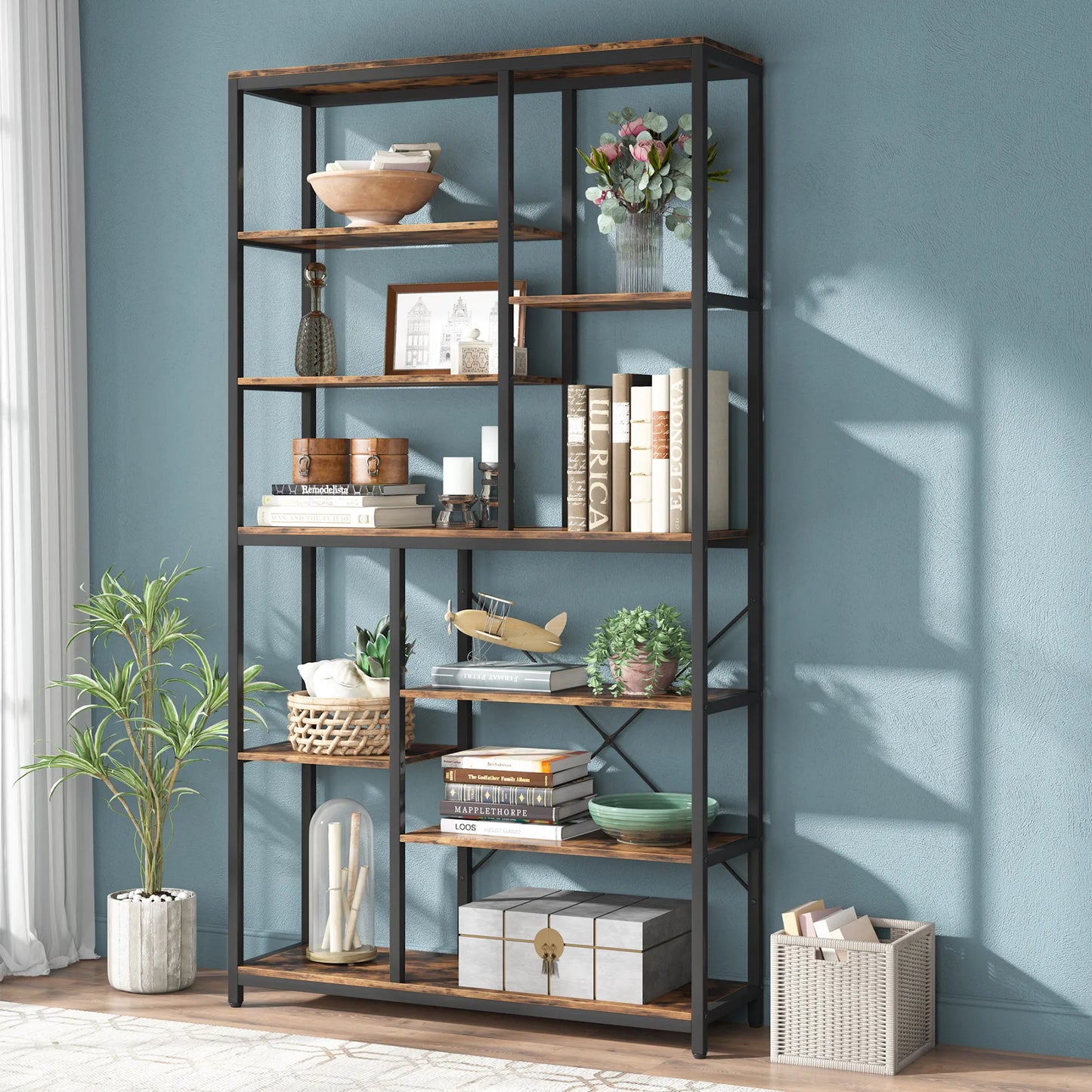 Tribesigns 9-Tier Industrial Bookcase Open Shelves