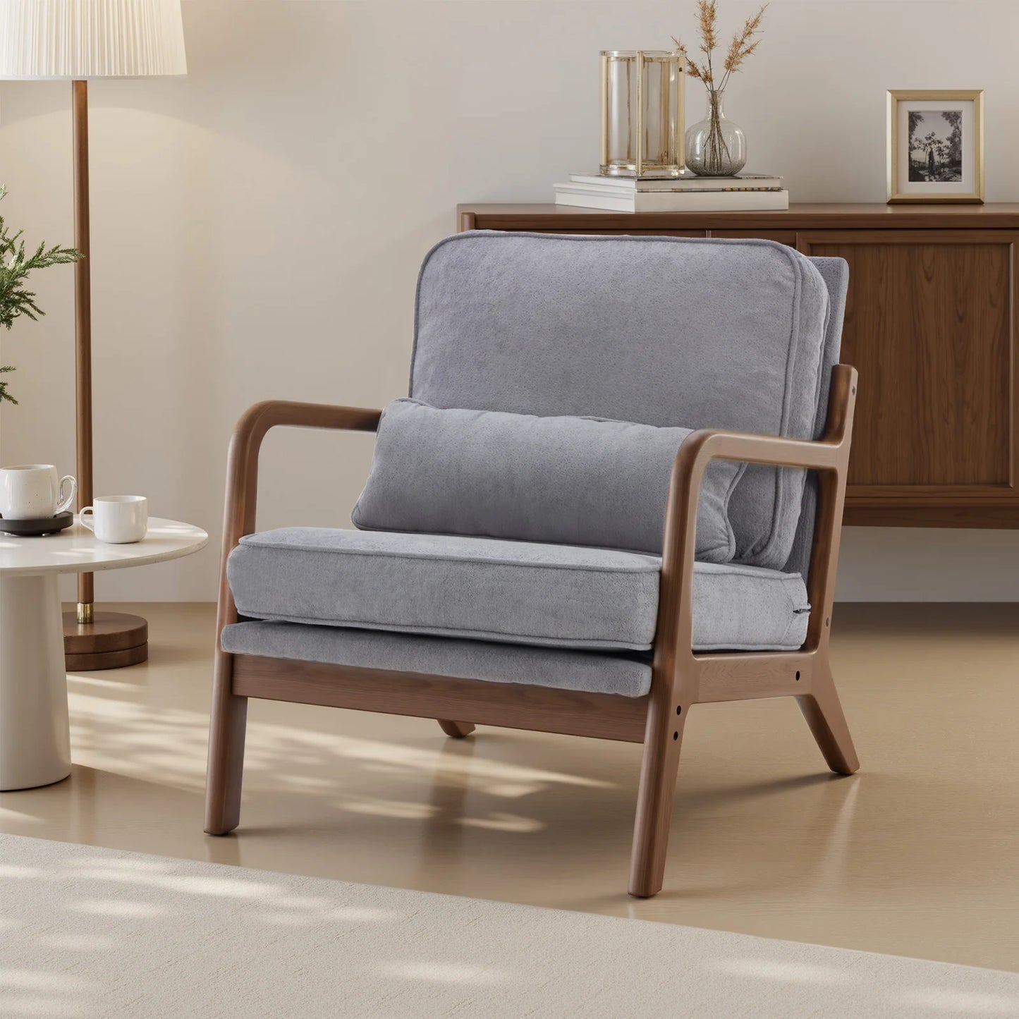 JHK Mid Century Modern Wooden Frame Armchair
