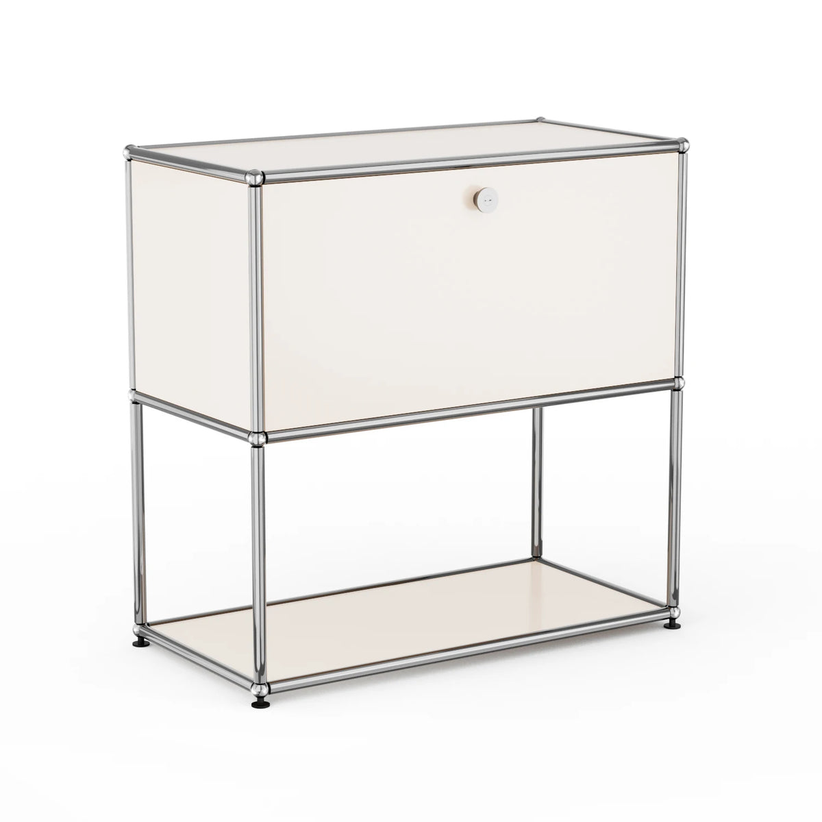 Modern Modular Nightstand Chrome Metal Frame Small Side End Table 2‑Tier Open Storage Bedside Cabinet for Bedroom