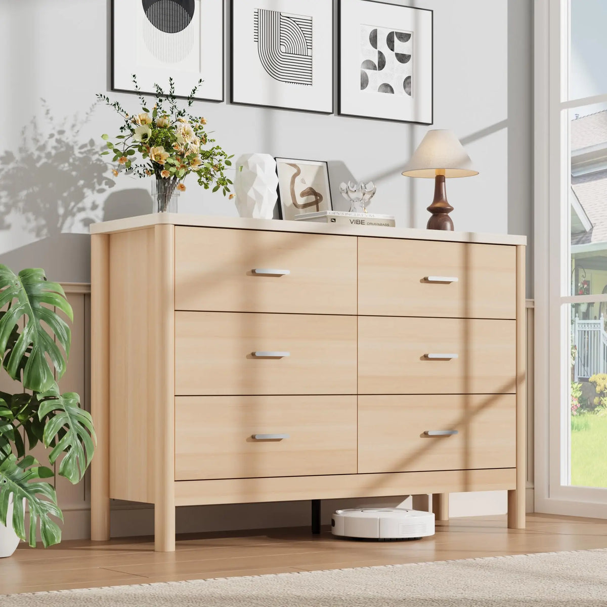 6 Drawer Dresser, Wooden Chest Of Drawers With Metal Handles, Freestanding TV Storage Cabinet For Bedroom, Living Room, Entryway