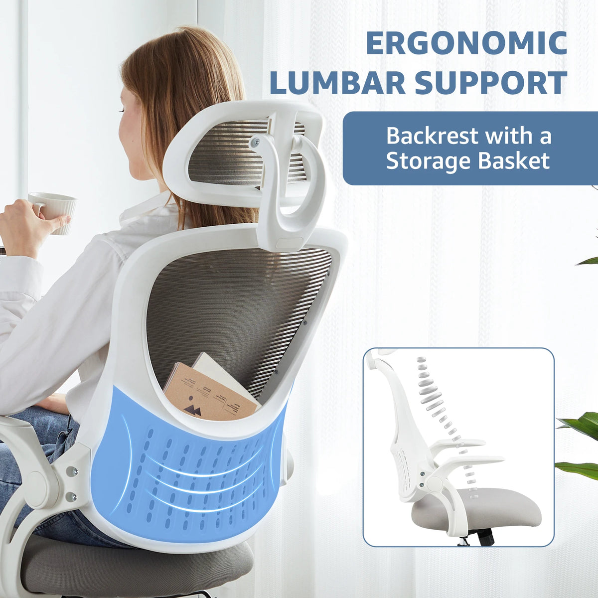 JHK Mesh Ergonomic Office Chair With Adjustable Headrest