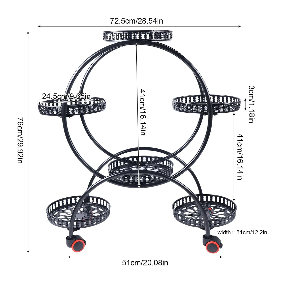 Metal Plant Stand With Wheels For 6 Pots