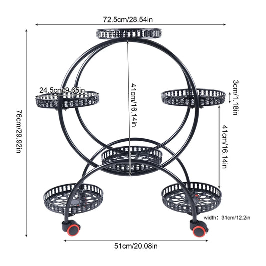 Metal Plant Stand With Wheels For 6 Pots