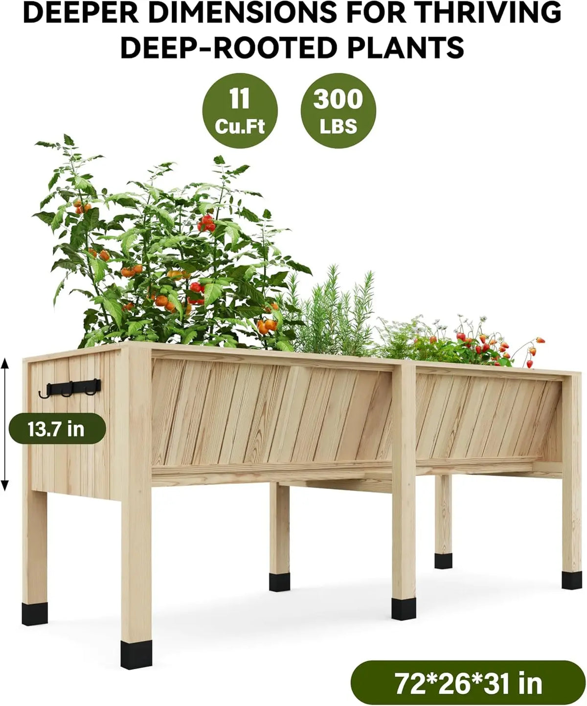 Raised WPC Planter Box Stand With Hooks