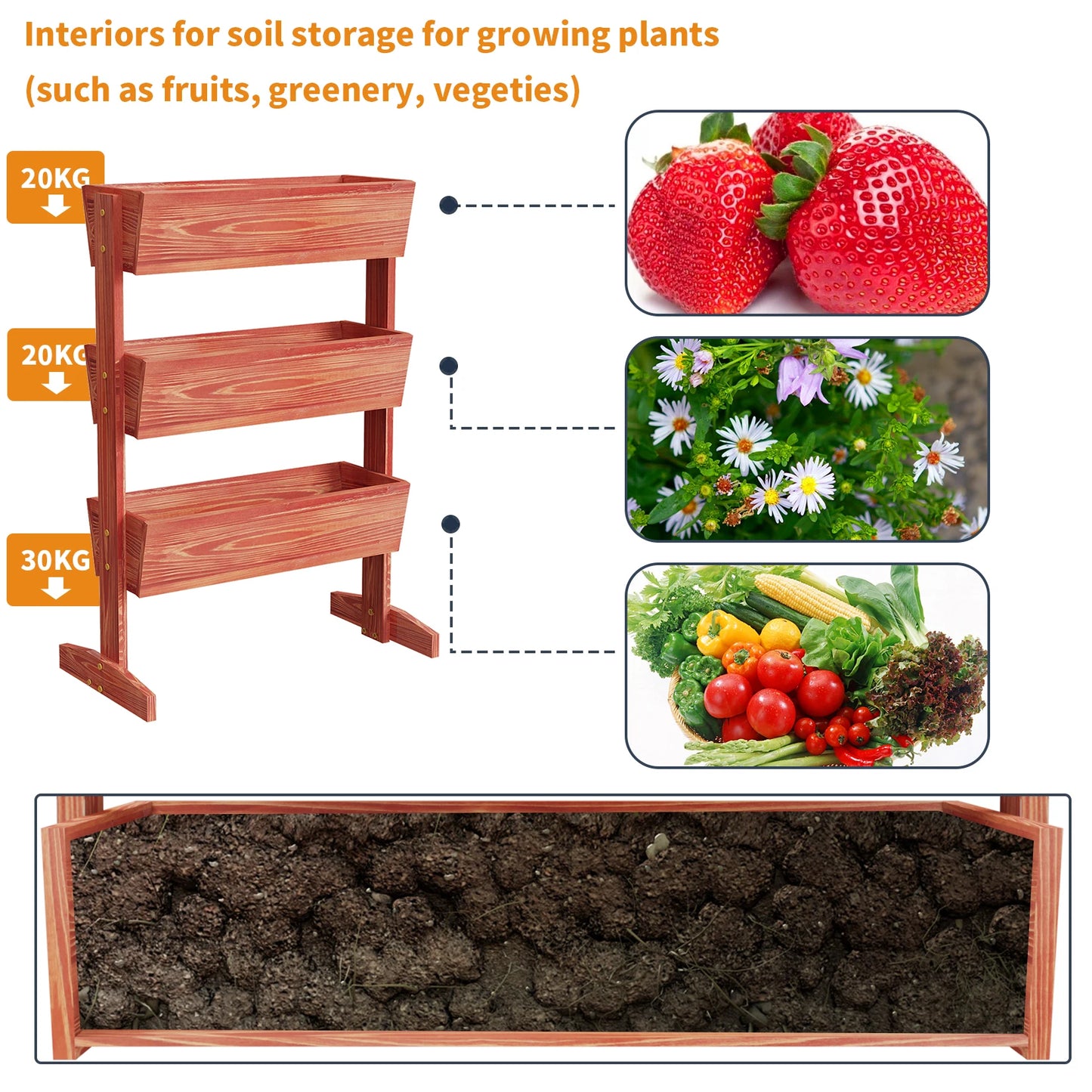 Wisfor 3 Tier Wooden Raised Garden Bed Planter