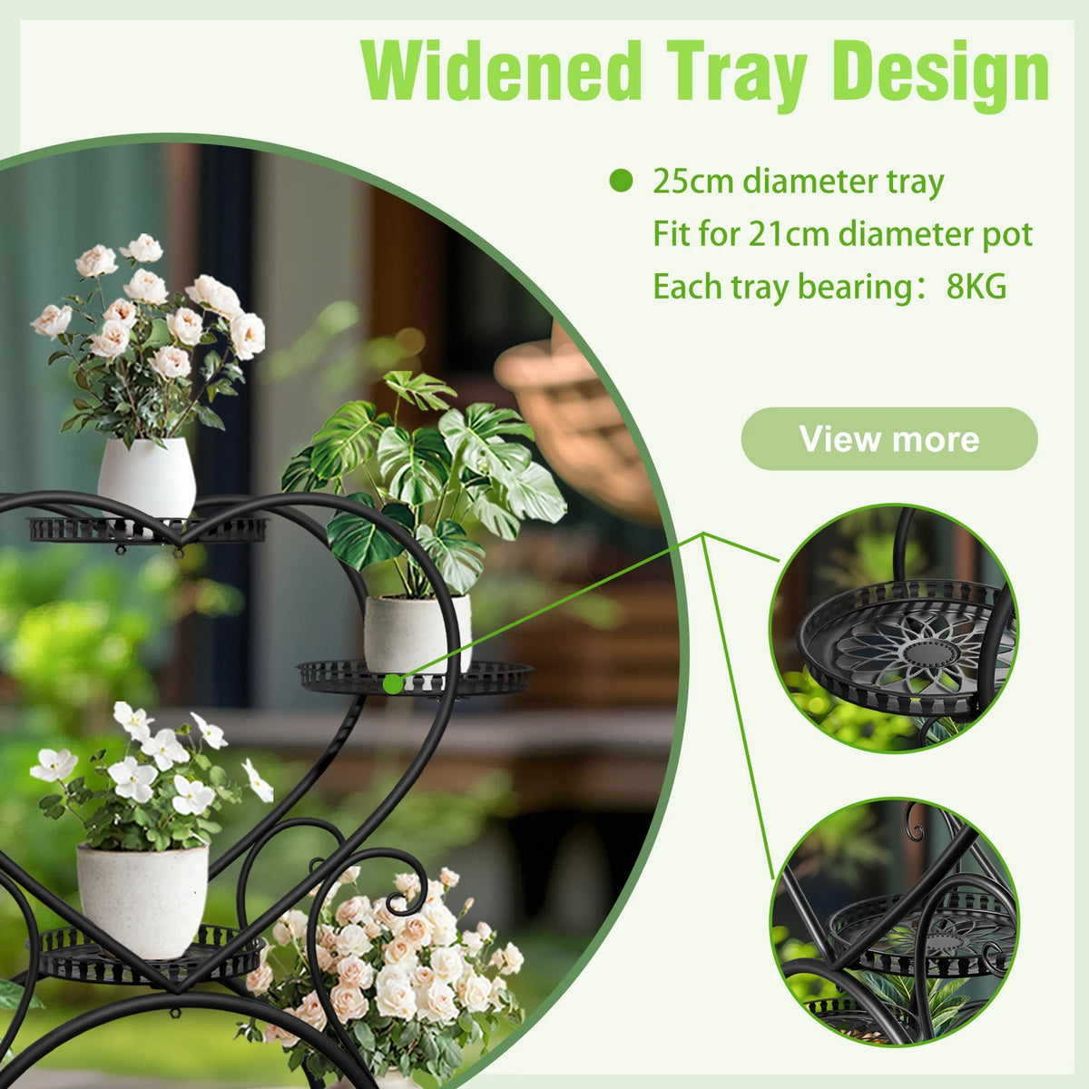 Wisfor 6 Tier Black Metal Heart Shape Plant Stand With Wheels