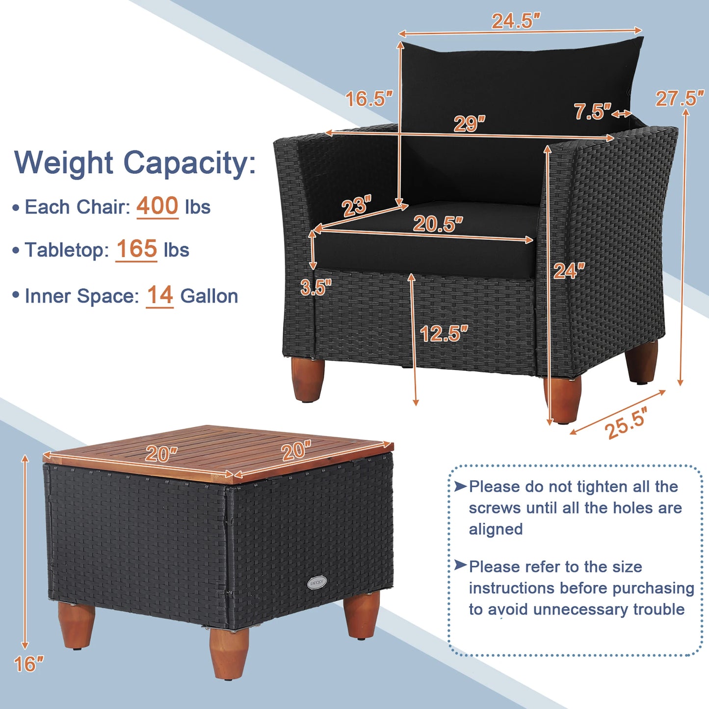 HOMASIS Rattan Patio Sofa Set With Wooden Storage Table