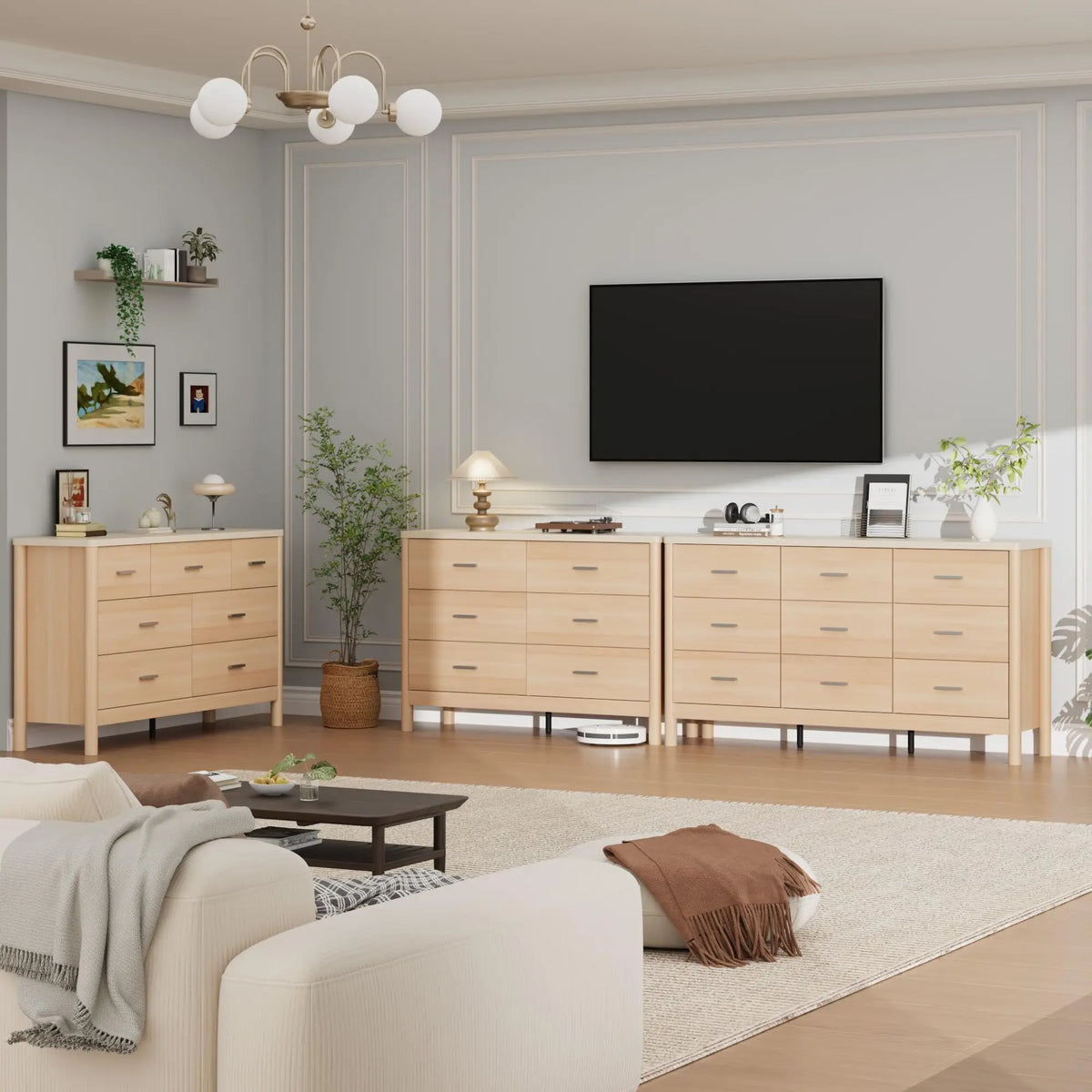 6 Drawer Dresser, Wooden Chest Of Drawers With Metal Handles, Freestanding TV Storage Cabinet For Bedroom, Living Room, Entryway