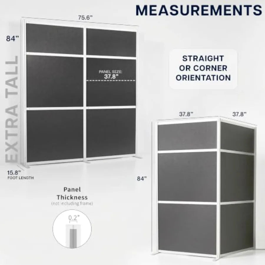 Modern Professional Office Cubicle Dividers: Dark Gray Freestanding Privacy Panel, PP-MWS84D, 76 x 84 inch, Modular Wall System