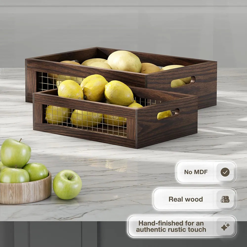 Rustic Wooden Nesting Storage Basket Set