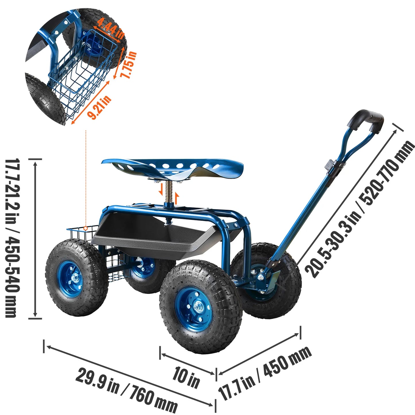SucceBuy Garden Cart Rolling Workseat With Wheels Swivel