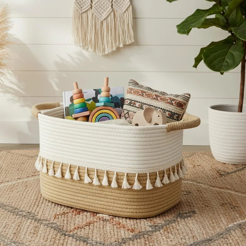 Decorative Cotton Rope Storage Baskets For Home Use