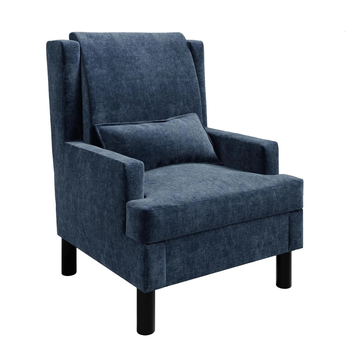 Mid Century Modern Wingback Accent Chair, Upholstered Chenille Reading Armchair With Lumbar Pillow, High Back, Wood Legs For Living Room