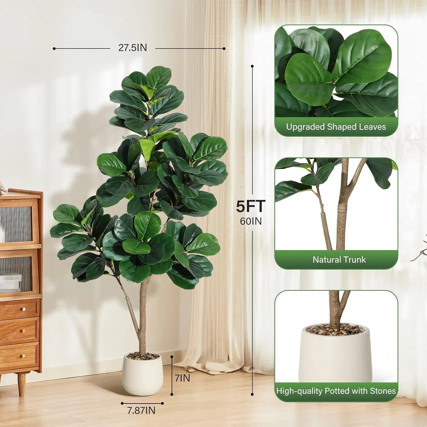 HiMISS Fiddle Leaf Fig Tree Artificial In Planter