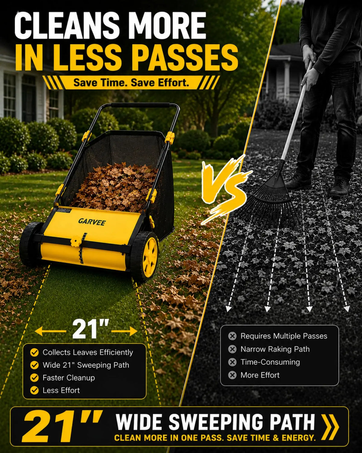 HiMISS Push Lawn Sweeper Leaf And Grass Collector