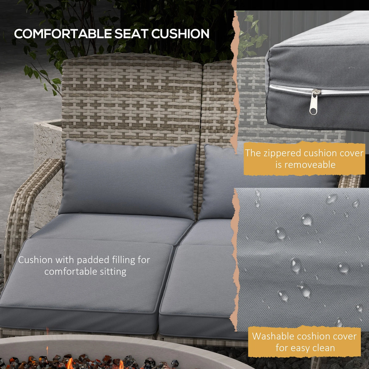 Patio Wicker Adirondack Chair with Cushion, 2-Person Fire Pit Chair