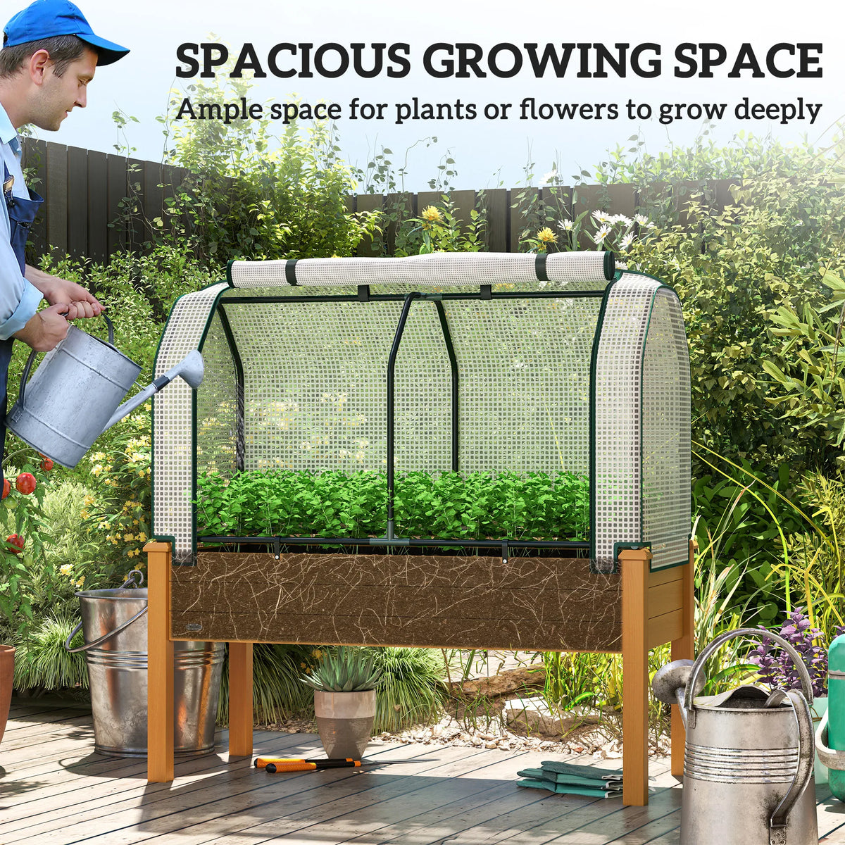 Outsunny Elevated Wooden Garden Bed With PE Cover